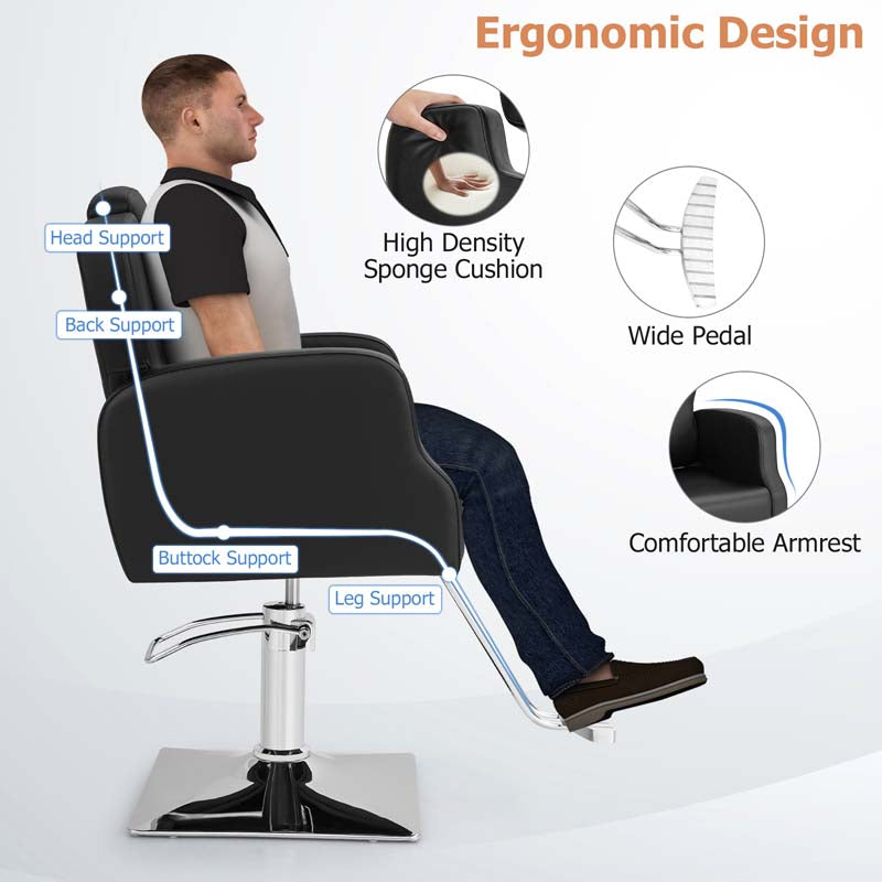 360° Swivel Salon Barber Chair with Adjustable Seat Height and Heavy Duty Hydraulic Pump