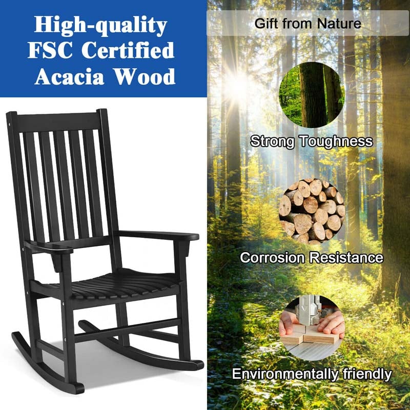 Acacia Wood Rocking Chair High Back Outdoor Rocker for Porch Patio Lawn