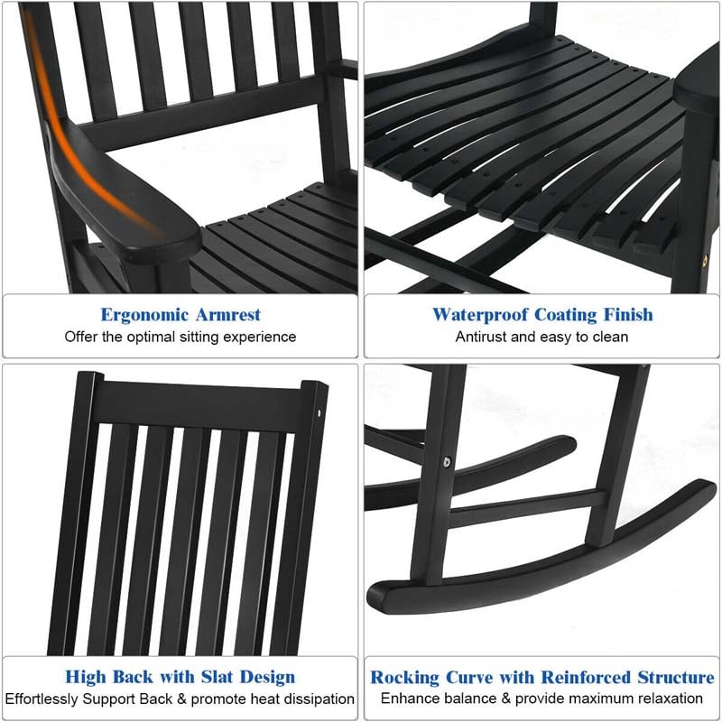 Acacia Wood Rocking Chair High Back Outdoor Rocker for Porch Patio Lawn