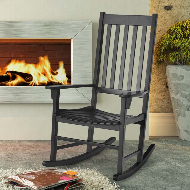 Acacia Wood Rocking Chair High Back Outdoor Rocker for Porch Patio Lawn