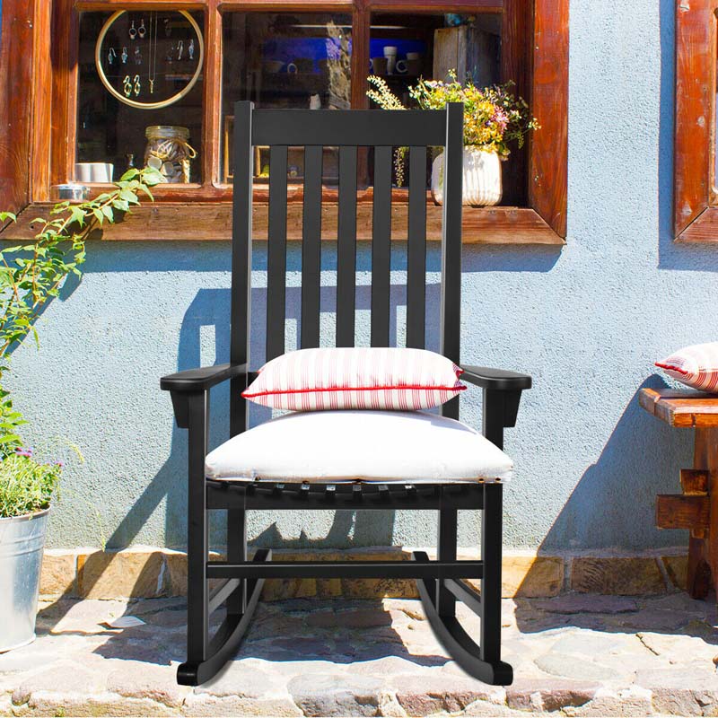 Acacia Wood Rocking Chair High Back Outdoor Rocker for Porch Patio Lawn