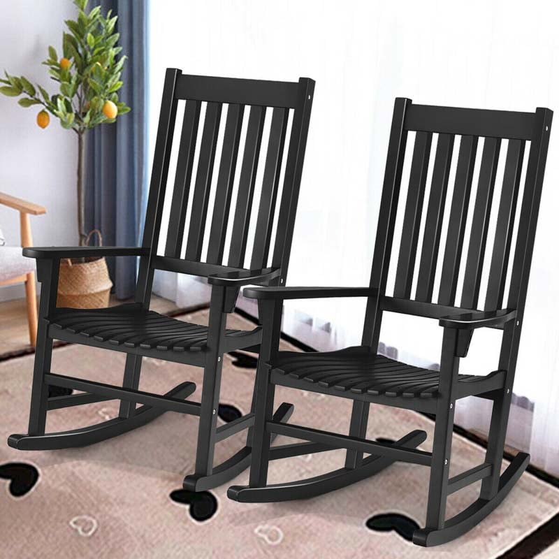 Acacia Wood Rocking Chair High Back Outdoor Rocker for Porch Patio Lawn