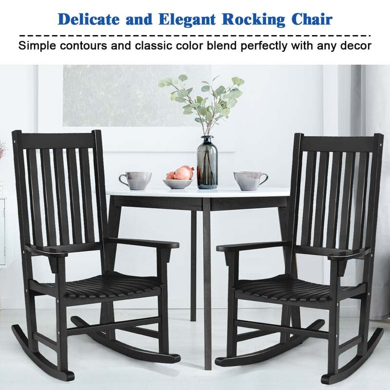 Acacia Wood Rocking Chair High Back Outdoor Rocker for Porch Patio Lawn
