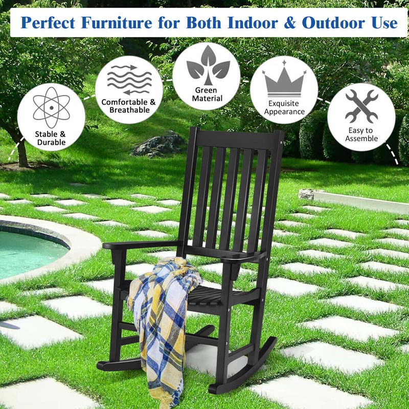 Acacia Wood Rocking Chair High Back Outdoor Rocker for Porch Patio Lawn