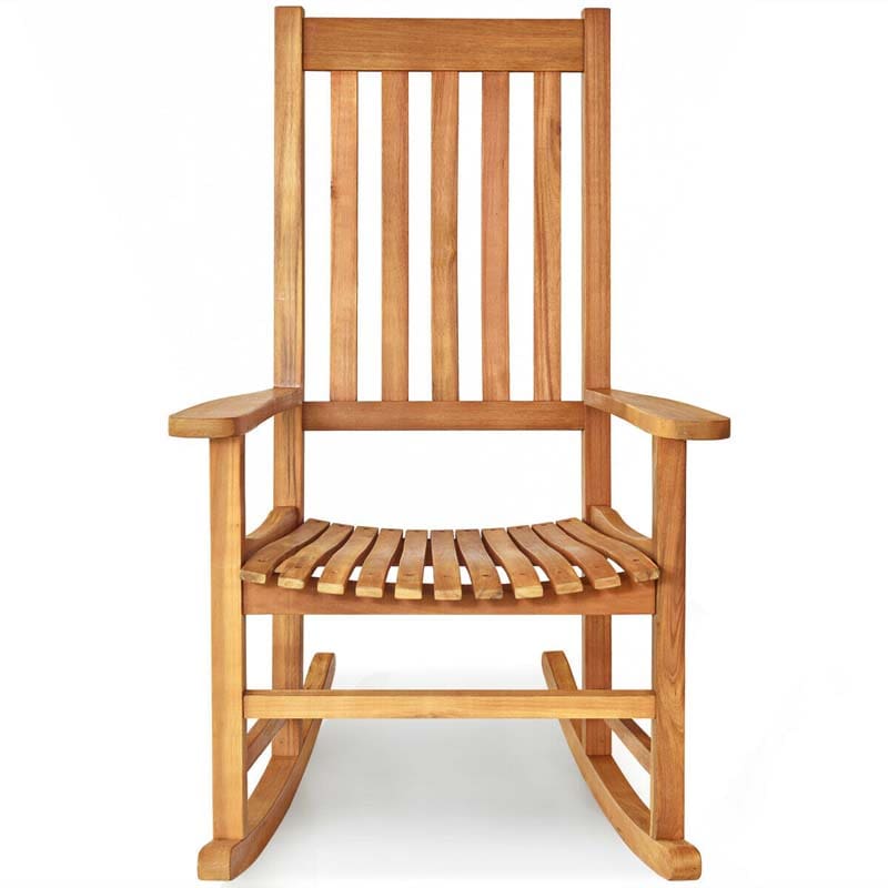 Acacia Wood Rocking Chair High Back Outdoor Rocker for Porch Patio Lawn