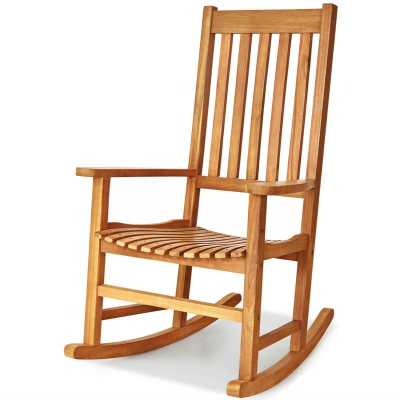 Acacia Wood Rocking Chair High Back Outdoor Rocker for Porch Patio Lawn