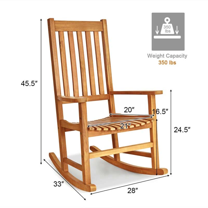 Acacia Wood Rocking Chair High Back Outdoor Rocker for Porch Patio Lawn