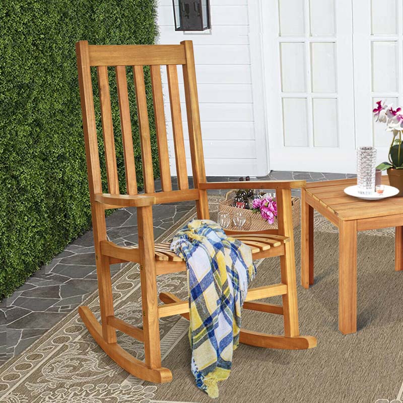 Acacia Wood Rocking Chair High Back Outdoor Rocker for Porch Patio Lawn