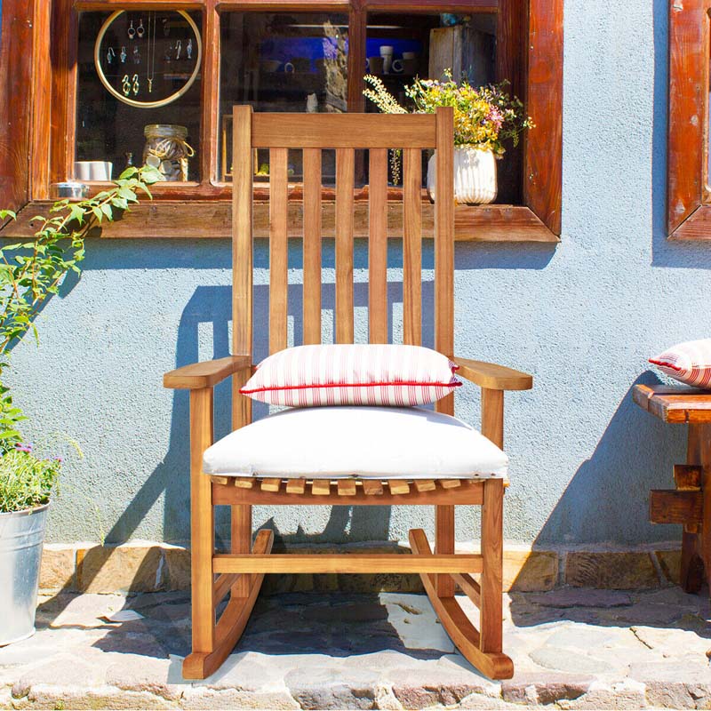 Acacia Wood Rocking Chair High Back Outdoor Rocker for Porch Patio Lawn