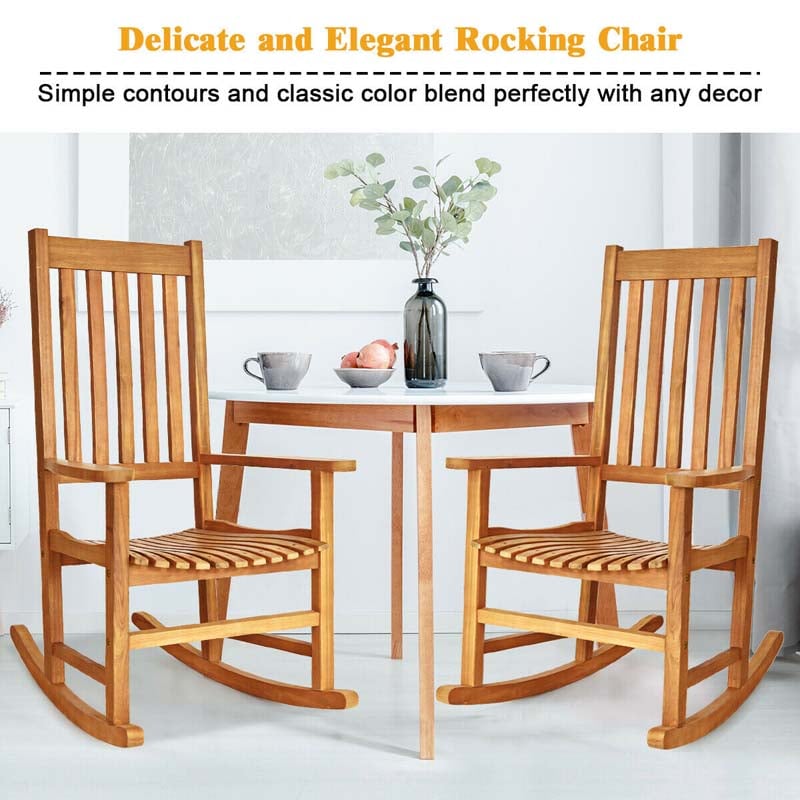 Acacia Wood Rocking Chair High Back Outdoor Rocker for Porch Patio Lawn