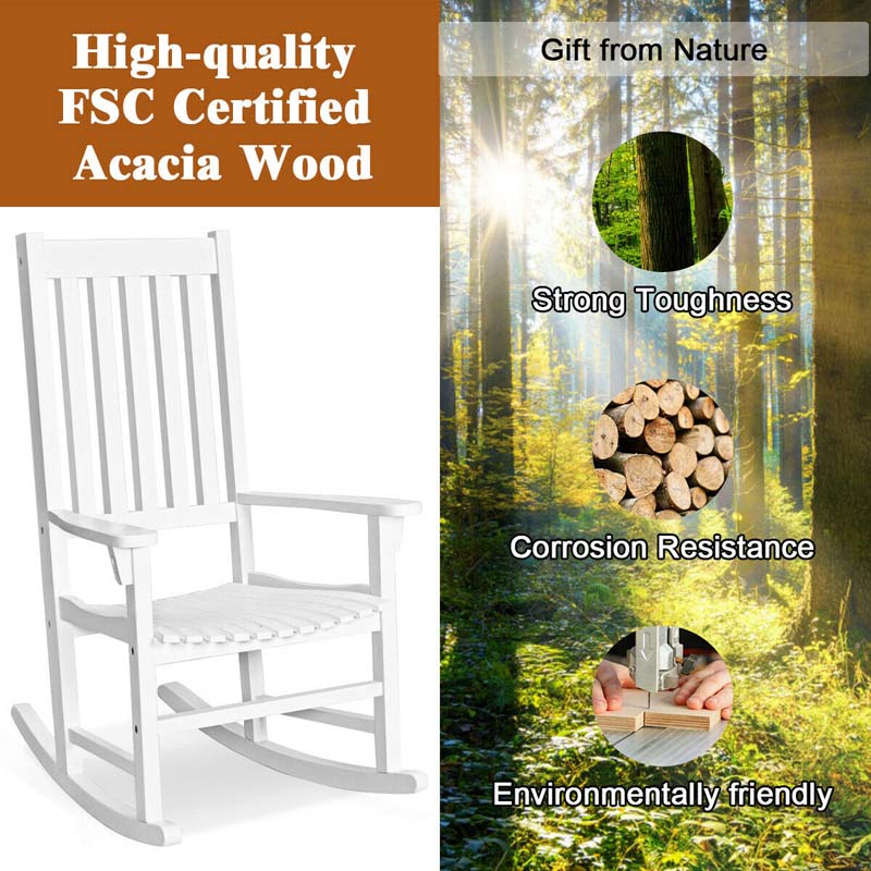 Acacia Wood Rocking Chair High Back Outdoor Rocker for Porch Patio Lawn