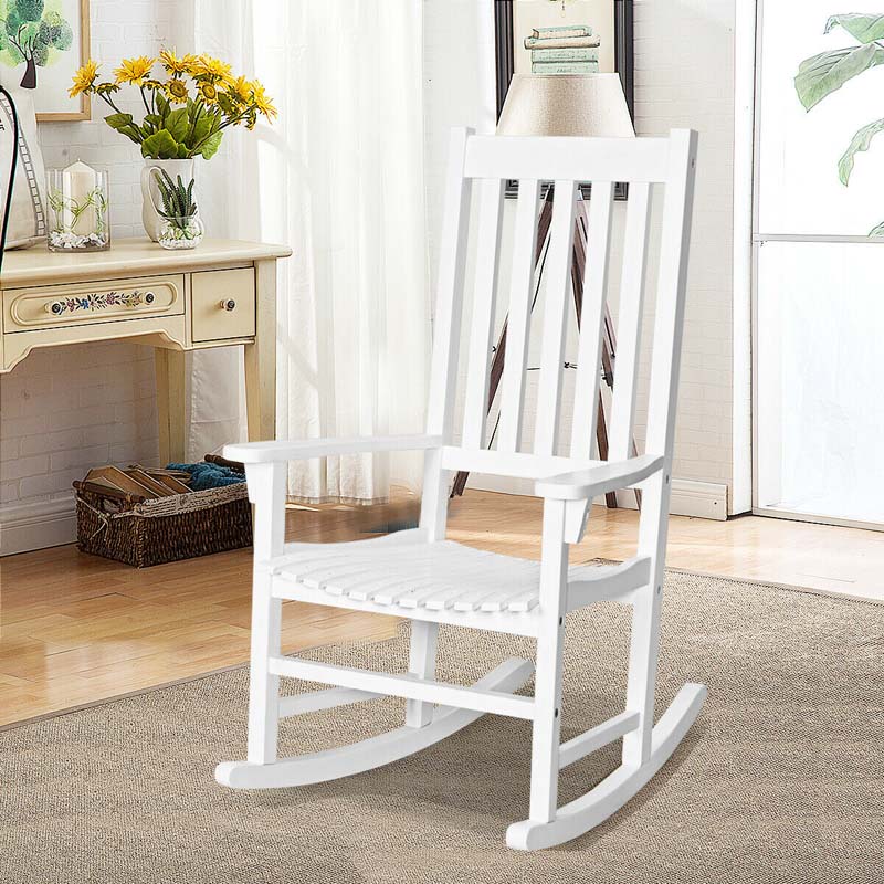 Acacia Wood Rocking Chair High Back Outdoor Rocker for Porch Patio Lawn