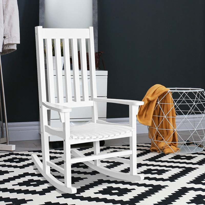 Acacia Wood Rocking Chair High Back Outdoor Rocker for Porch Patio Lawn