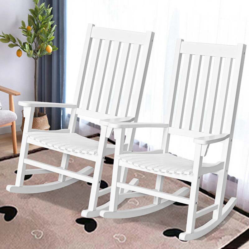 Acacia Wood Rocking Chair High Back Outdoor Rocker for Porch Patio Lawn