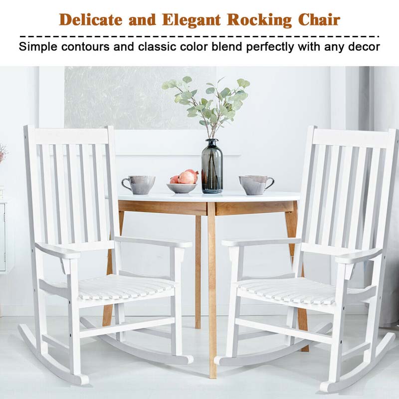 Acacia Wood Rocking Chair High Back Outdoor Rocker for Porch Patio Lawn