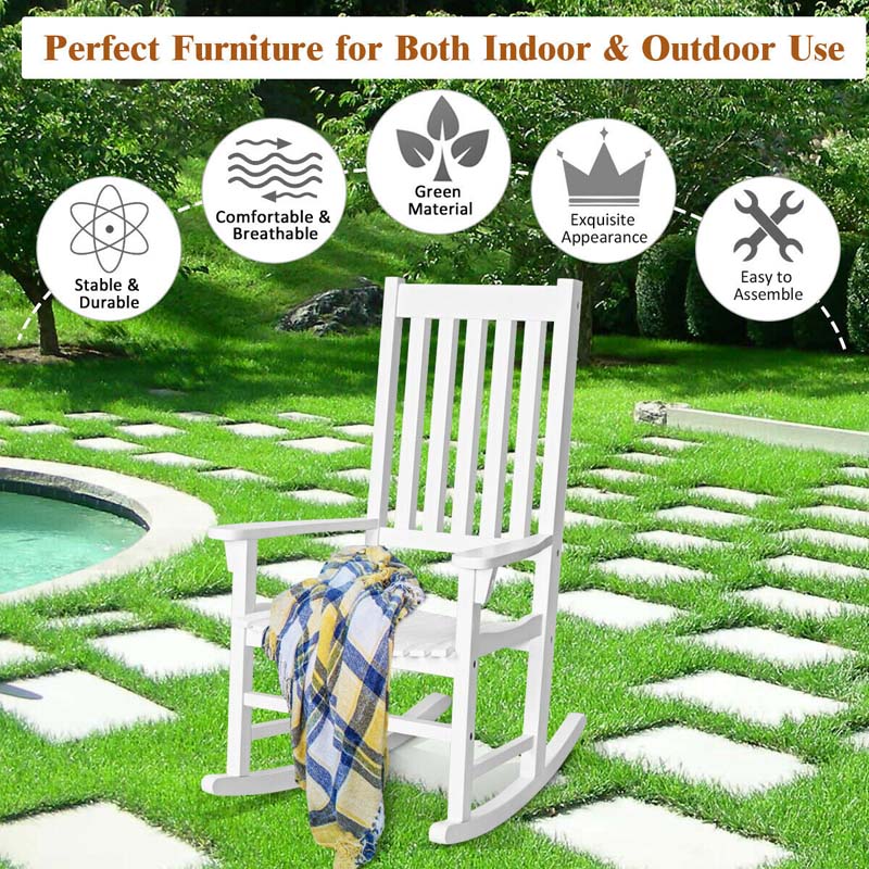 Acacia Wood Rocking Chair High Back Outdoor Rocker for Porch Patio Lawn