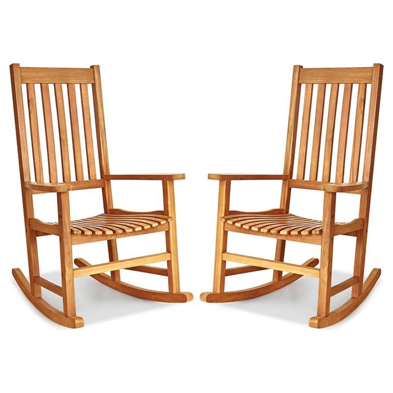 Acacia Wood Rocking Chair High Back Outdoor Rocker for Porch Patio Lawn