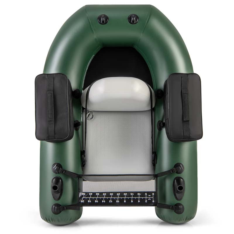 Inflatable Fishing Float Tube w/2 Large Storage Pockets, Angling Base & 20" Fish Ruler, 4 Motor Buckles, Loading Capacity 220 lbs