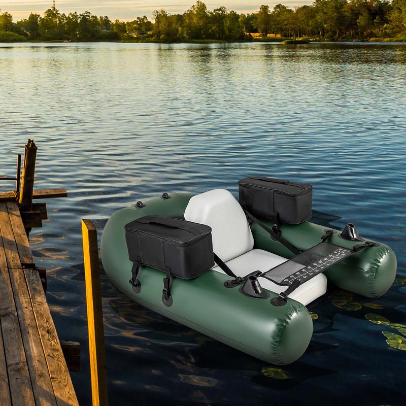 Inflatable Fishing Float Tube w/2 Large Storage Pockets, Angling Base & 20" Fish Ruler, 4 Motor Buckles, Loading Capacity 220 lbs