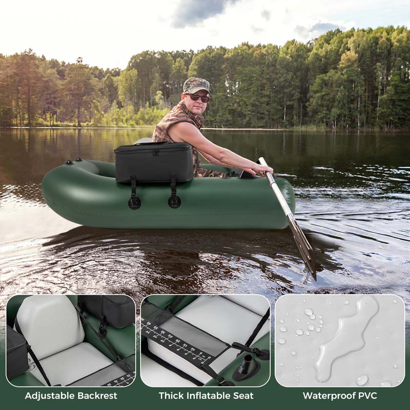 Inflatable Fishing Float Tube w/2 Large Storage Pockets, Angling Base & 20" Fish Ruler, 4 Motor Buckles, Loading Capacity 220 lbs