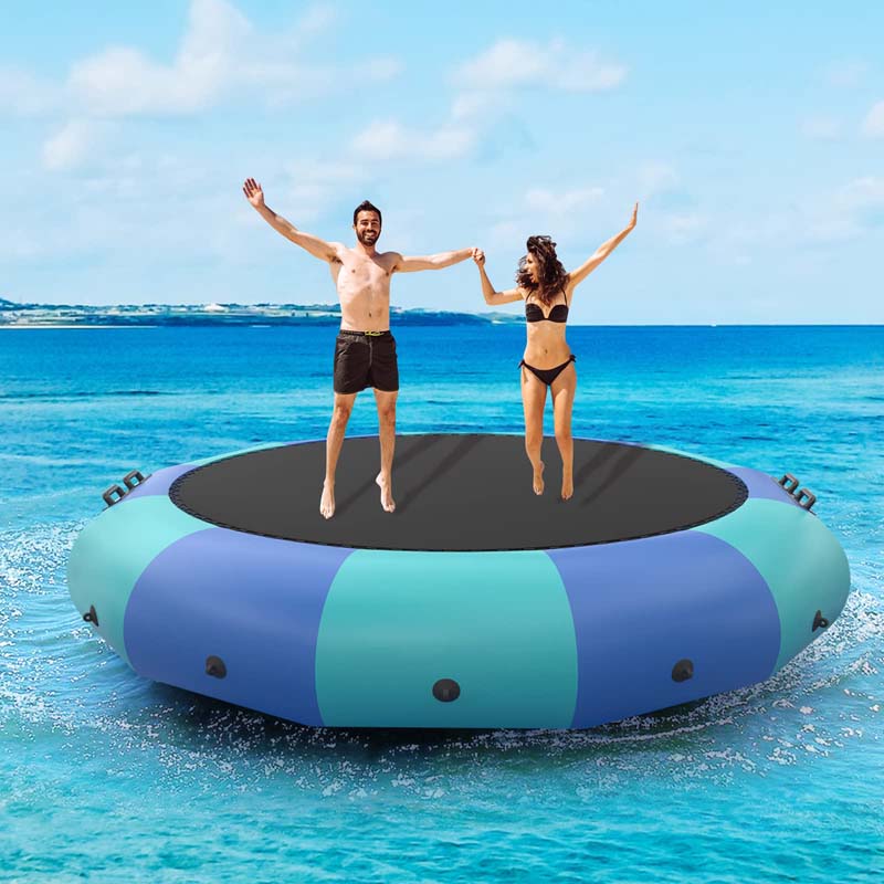 10 FT Inflatable Water Bouncer Trampoline Portable Bounce Swim Platform for Lakes Pools Calm Sea