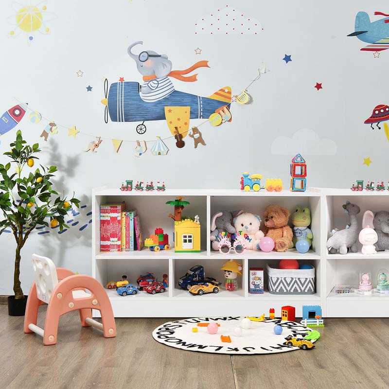 2-Shelf Kids Bookcase 5-Cube Wood Toy Storage Cabinet Organizer for Classroom, Playroom, Nursery, Kindergarten