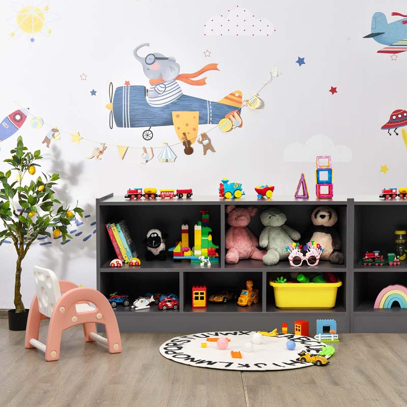 2-Shelf Kids Bookcase 5-Cube Wood Toy Storage Cabinet Organizer for Classroom, Playroom, Nursery, Kindergarten