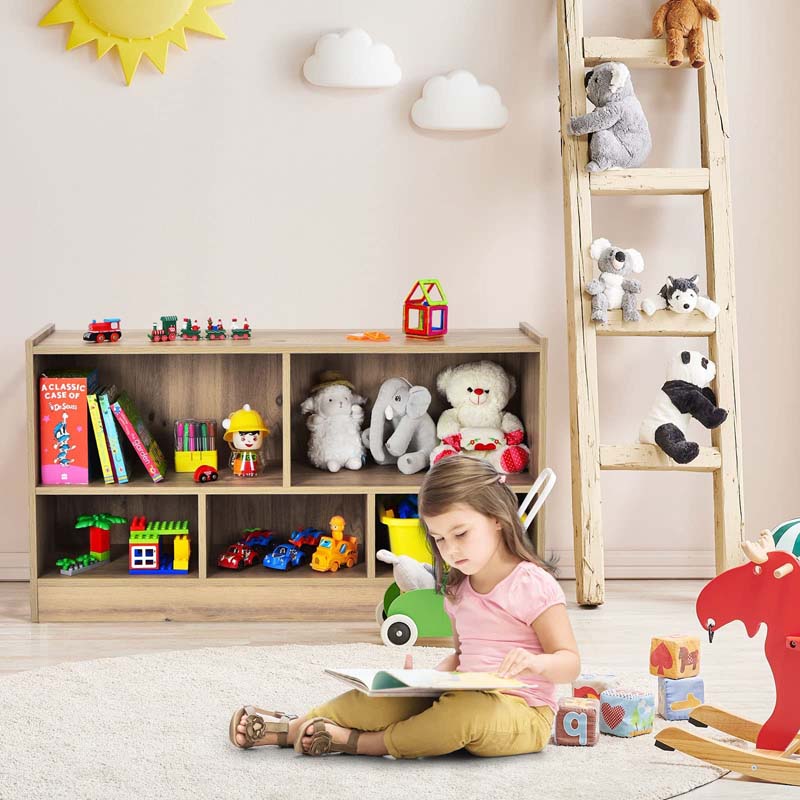 2-Shelf Kids Bookcase 5-Cube Wood Toy Storage Cabinet Organizer for Classroom, Playroom, Nursery, Kindergarten