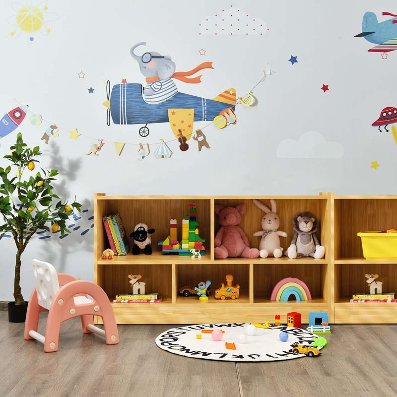 2-Shelf Kids Bookcase 5-Cube Wood Toy Storage Cabinet Organizer for Classroom, Playroom, Nursery, Kindergarten