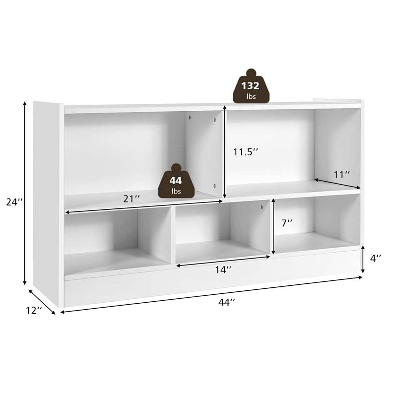 2-Shelf Kids Bookcase 5-Cube Wood Toy Storage Cabinet Organizer for Classroom, Playroom, Nursery, Kindergarten