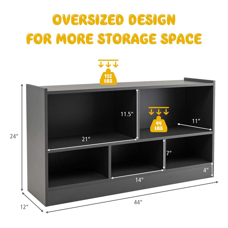 2-Shelf Kids Bookcase 5-Cube Wood Toy Storage Cabinet Organizer for Classroom, Playroom, Nursery, Kindergarten