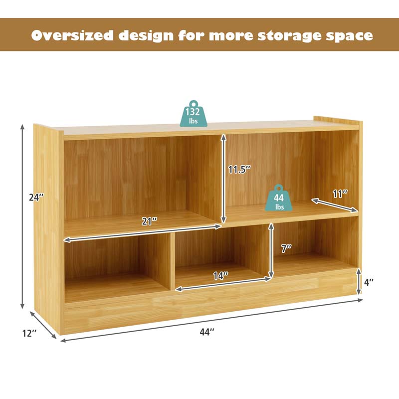 2-Shelf Kids Bookcase 5-Cube Wood Toy Storage Cabinet Organizer for Classroom, Playroom, Nursery, Kindergarten
