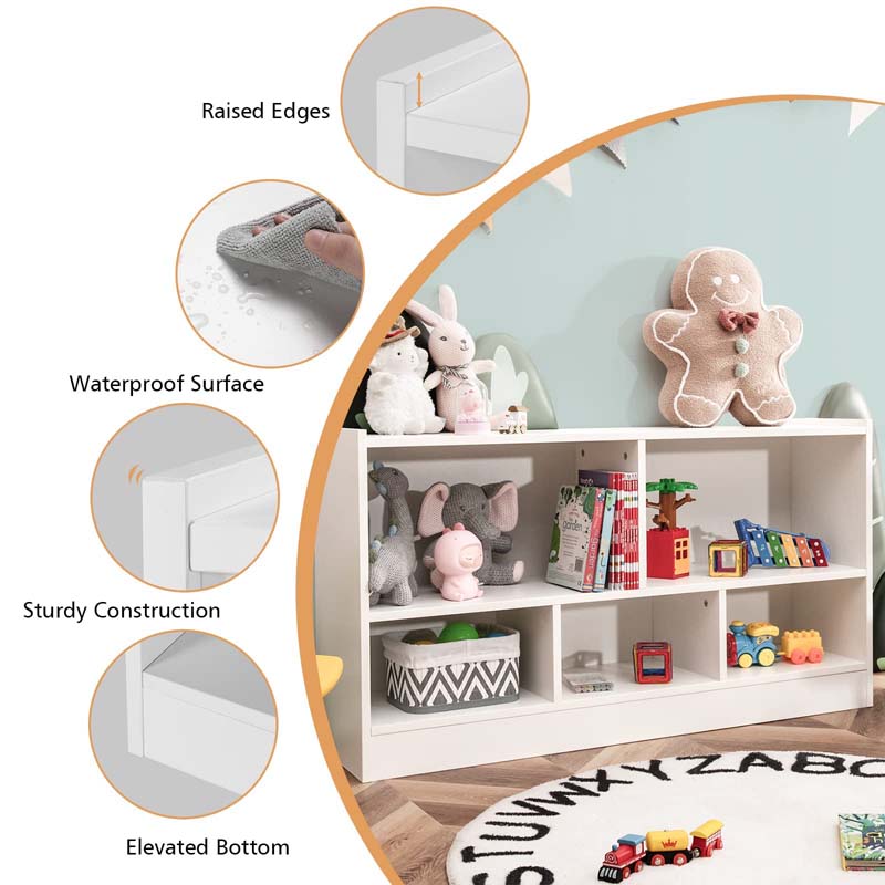2-Shelf Kids Bookcase 5-Cube Wood Toy Storage Cabinet Organizer for Classroom, Playroom, Nursery, Kindergarten