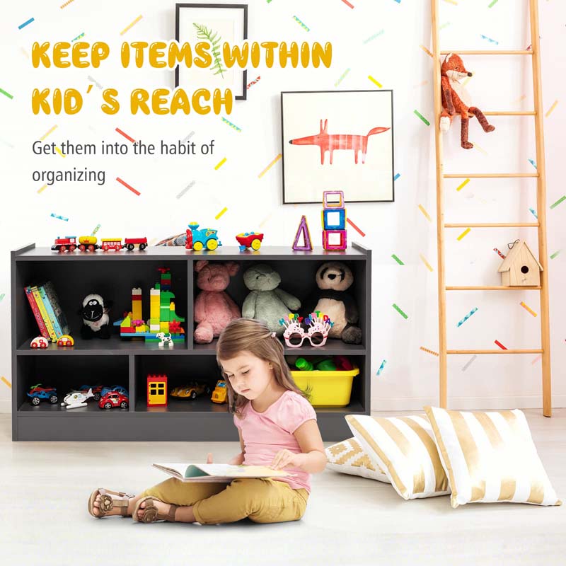 2-Shelf Kids Bookcase 5-Cube Wood Toy Storage Cabinet Organizer for Classroom, Playroom, Nursery, Kindergarten