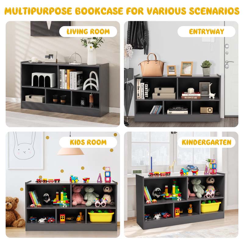 2-Shelf Kids Bookcase 5-Cube Wood Toy Storage Cabinet Organizer for Classroom, Playroom, Nursery, Kindergarten