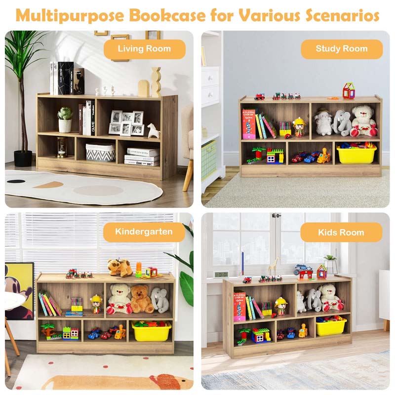 2-Shelf Kids Bookcase 5-Cube Wood Toy Storage Cabinet Organizer for Classroom, Playroom, Nursery, Kindergarten