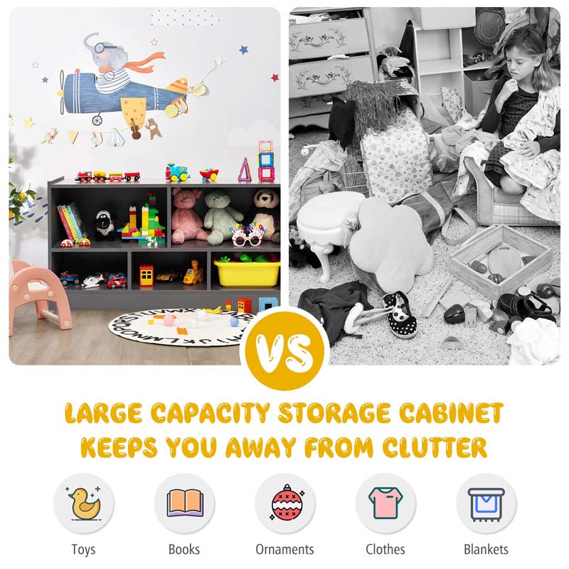 2-Shelf Kids Bookcase 5-Cube Wood Toy Storage Cabinet Organizer for Classroom, Playroom, Nursery, Kindergarten