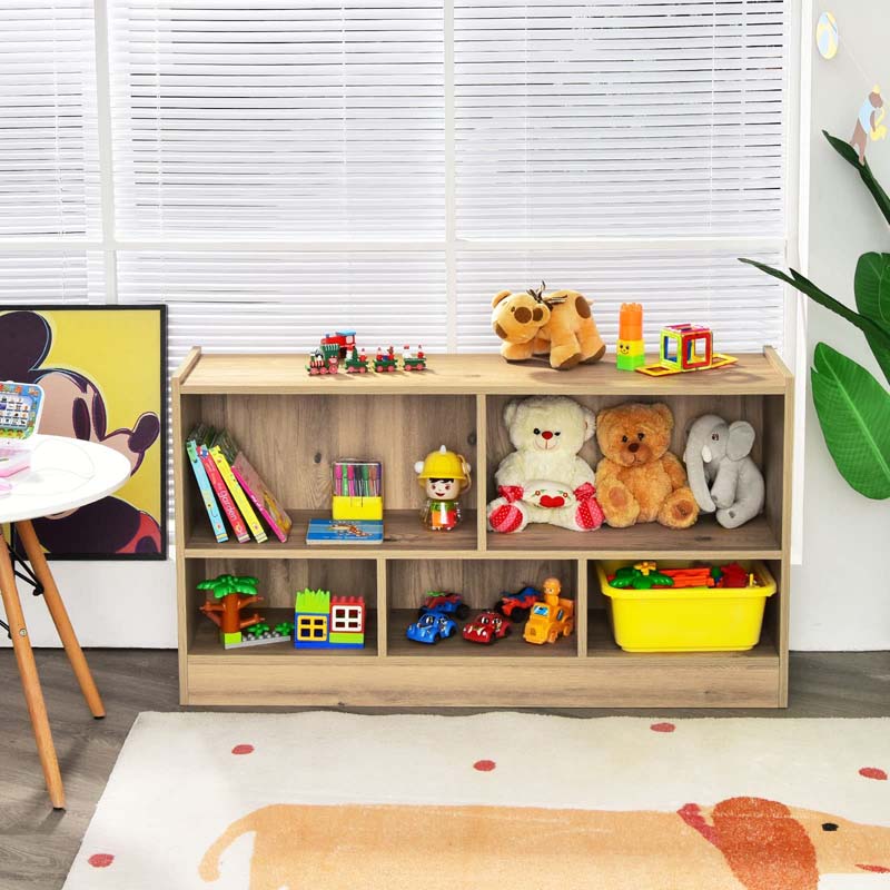 2-Shelf Kids Bookcase 5-Cube Wood Toy Storage Cabinet Organizer for Classroom, Playroom, Nursery, Kindergarten