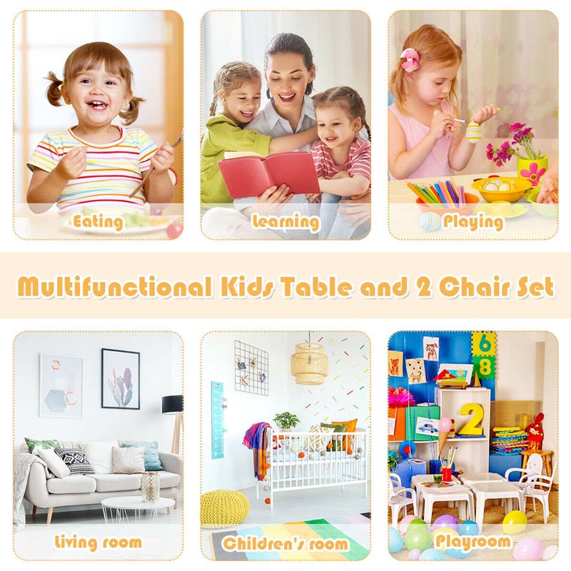 3 Piece Wood Activity Table with 2 Chairs, Kids Table and Chair Set for Toddler Drawing Reading Arts Crafts Snack Time