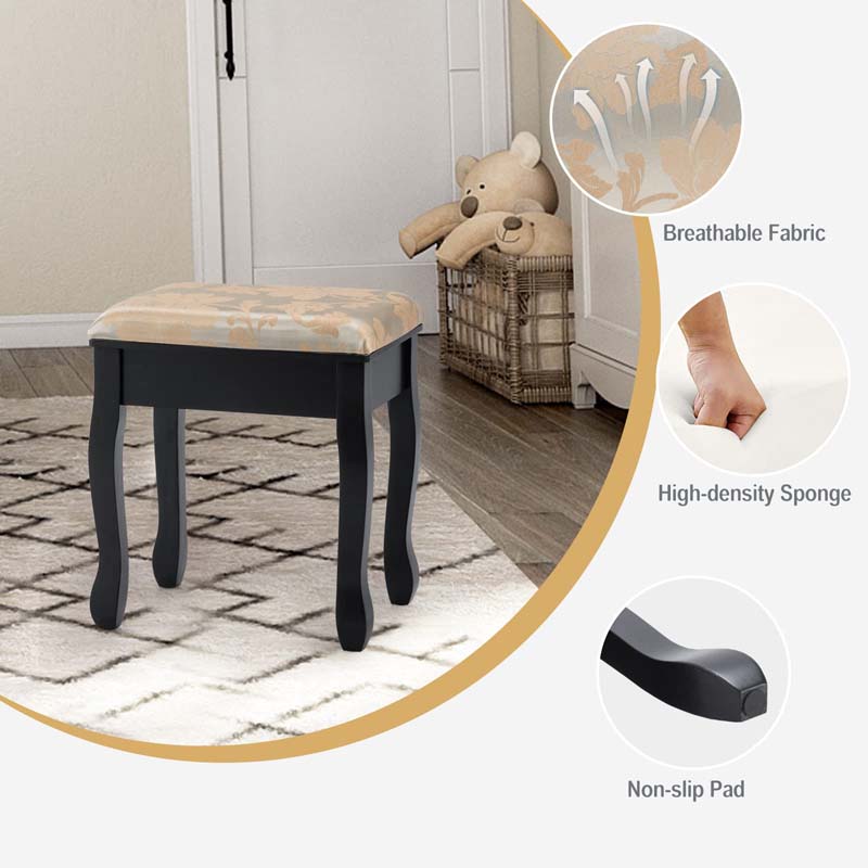 5-Drawer Makeup Table Vanity Set with Mirror & Cushioned Stool, Bedroom Dressing Table with Removable Storage Organizers