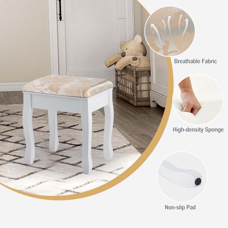 5-Drawer Makeup Table Vanity Set with Mirror & Cushioned Stool, Bedroom Dressing Table with Removable Storage Organizers