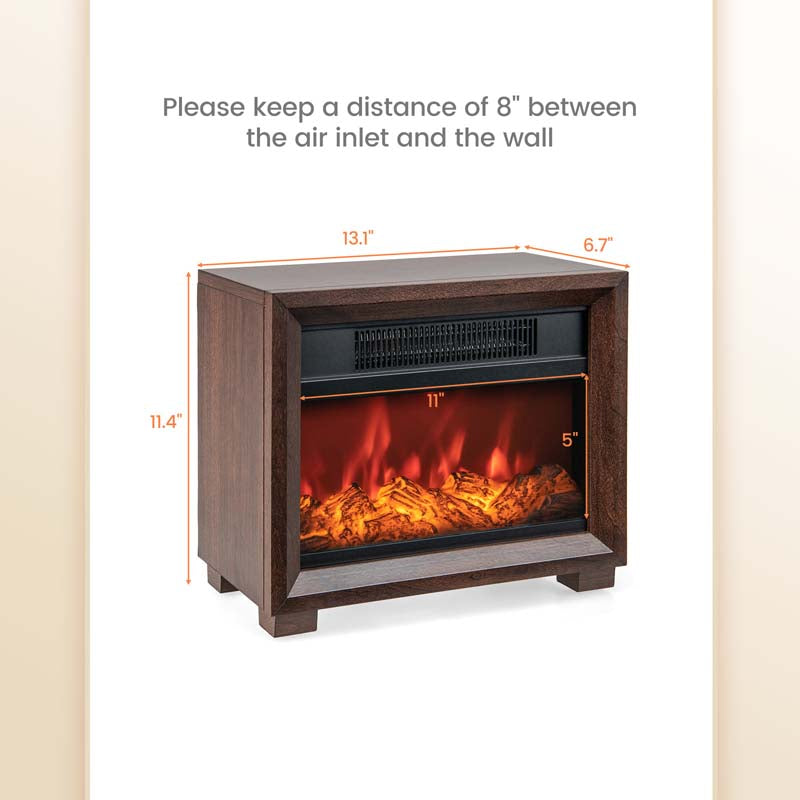 13" Wood-like Mini Electric Fireplace Heater for Indoor Bedroom Use, 750W Portable Space Heater with Realistic Flame Effect