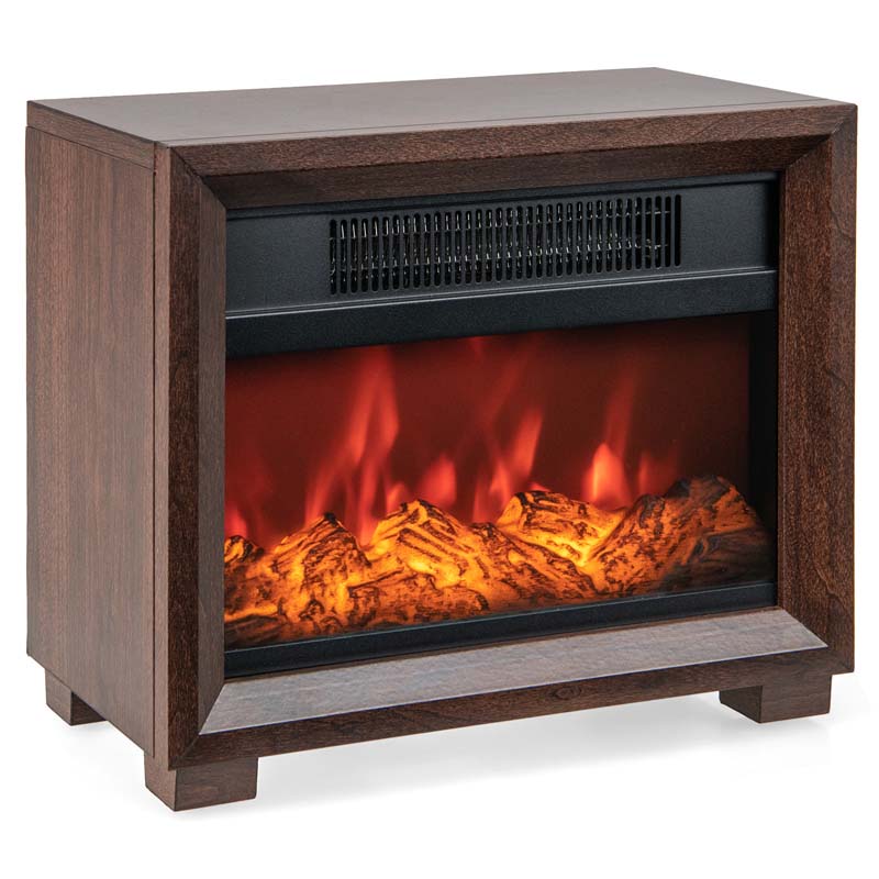 13" Wood-like Mini Electric Fireplace Heater for Indoor Bedroom Use, 750W Portable Space Heater with Realistic Flame Effect