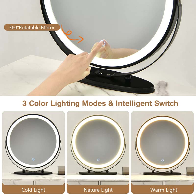 Wooden Makeup Dressing Table Bedroom Vanity Set with 3 Colors Lighted Mirror & Stool, Left or Right Side Cabinet