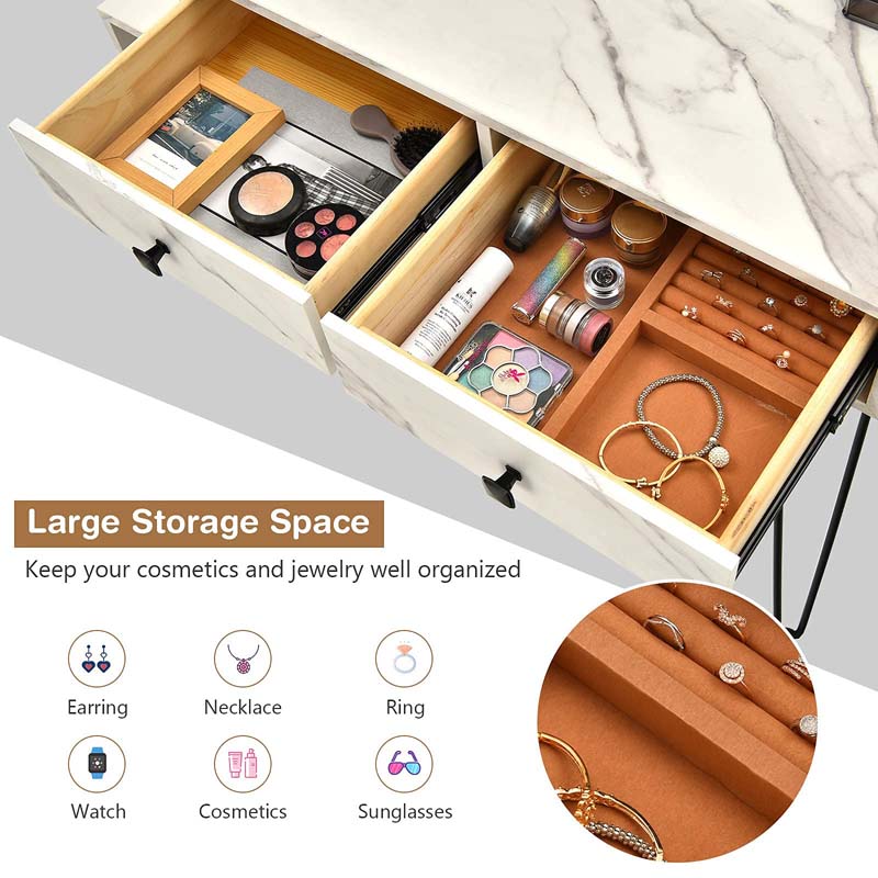 Wooden Makeup Dressing Table Bedroom Vanity Set with 3 Colors Lighted Mirror & Stool, Left or Right Side Cabinet