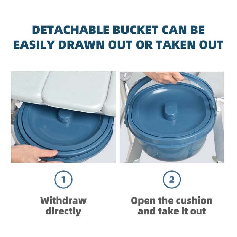 4 in 1 Bedside Commode Chair Transport Shower Wheelchair Toilet Chair with Folding Pedal