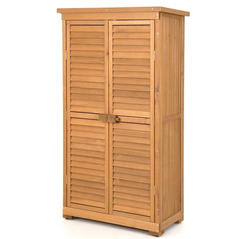 63" Wooden Outdoor Storage Cabinet Garden Shed Tool Organizer with Asphalt Roof & 3 Removable Shelves
