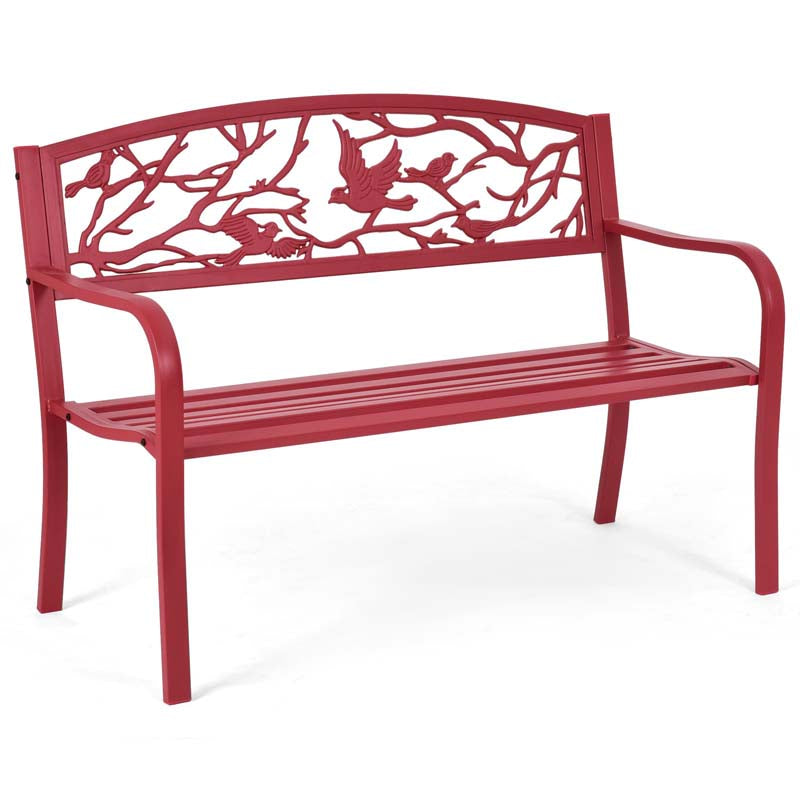 2-3 Person Heavy-Duty Metal Park Bench Outdoor Patio Chair Garden Bench with Bird & Twig Cast Iron Back Pattern