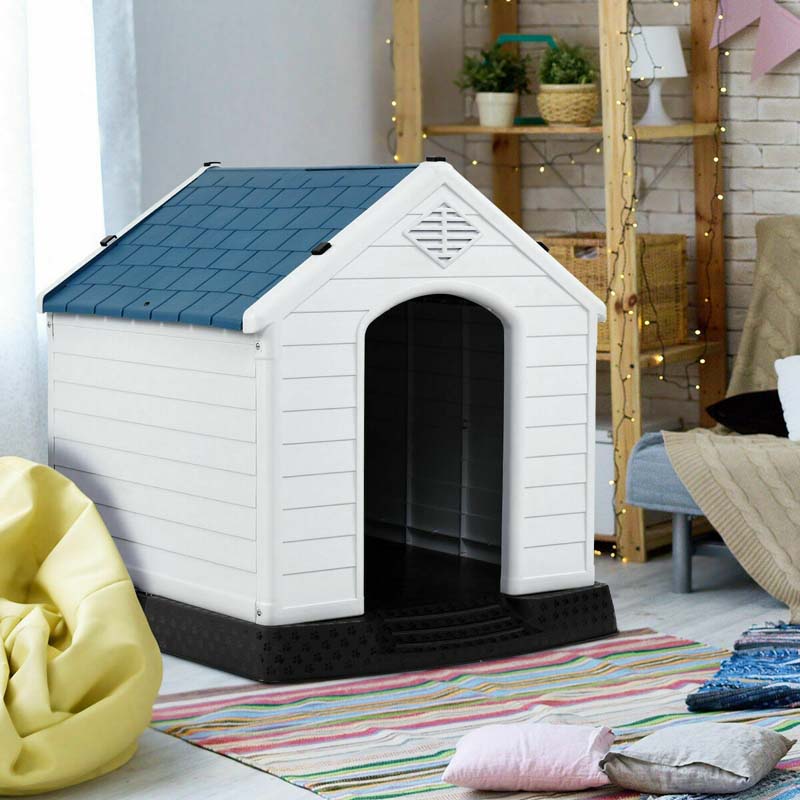 Waterproof Plastic Dog House Outdoor Indoor, Durable Pet House for Small Medium Large Dogs with Elevated Floor and Air Vents