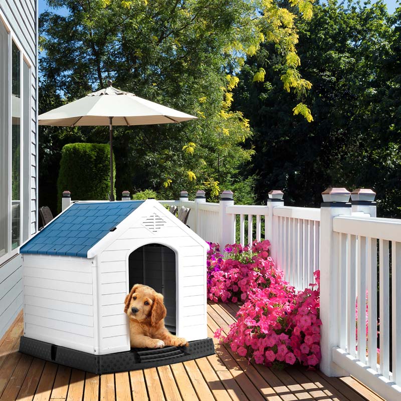 Waterproof Plastic Dog House Outdoor Indoor, Durable Pet House for Small Medium Large Dogs with Elevated Floor and Air Vents